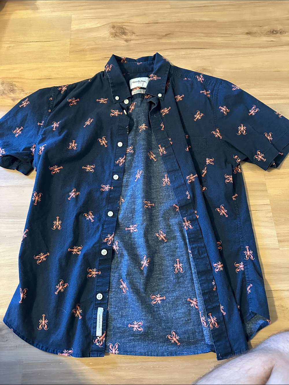Goodfellow & Co Navy Short-Sleeve Button Down with Coral Print